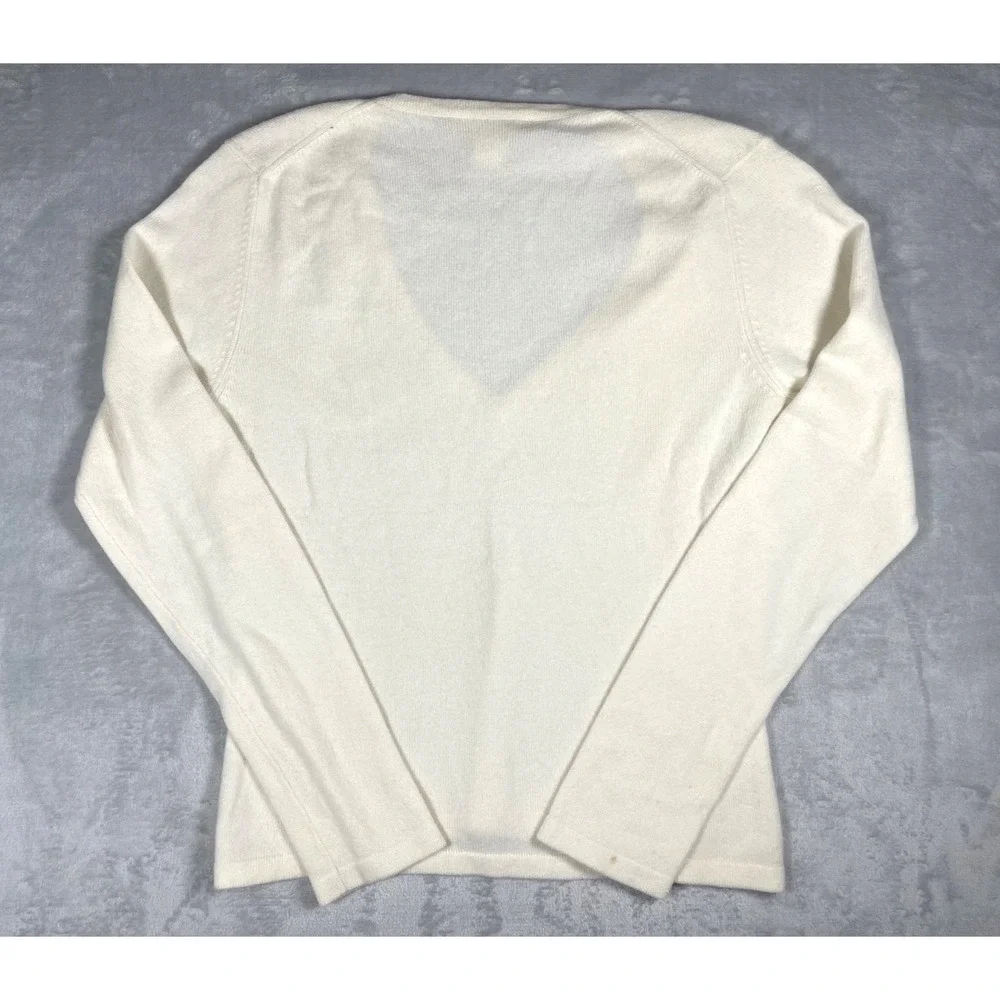 Michael Kors Cashmere Sweater Women L Ivory V-Neck Long Sleeve Knit Top